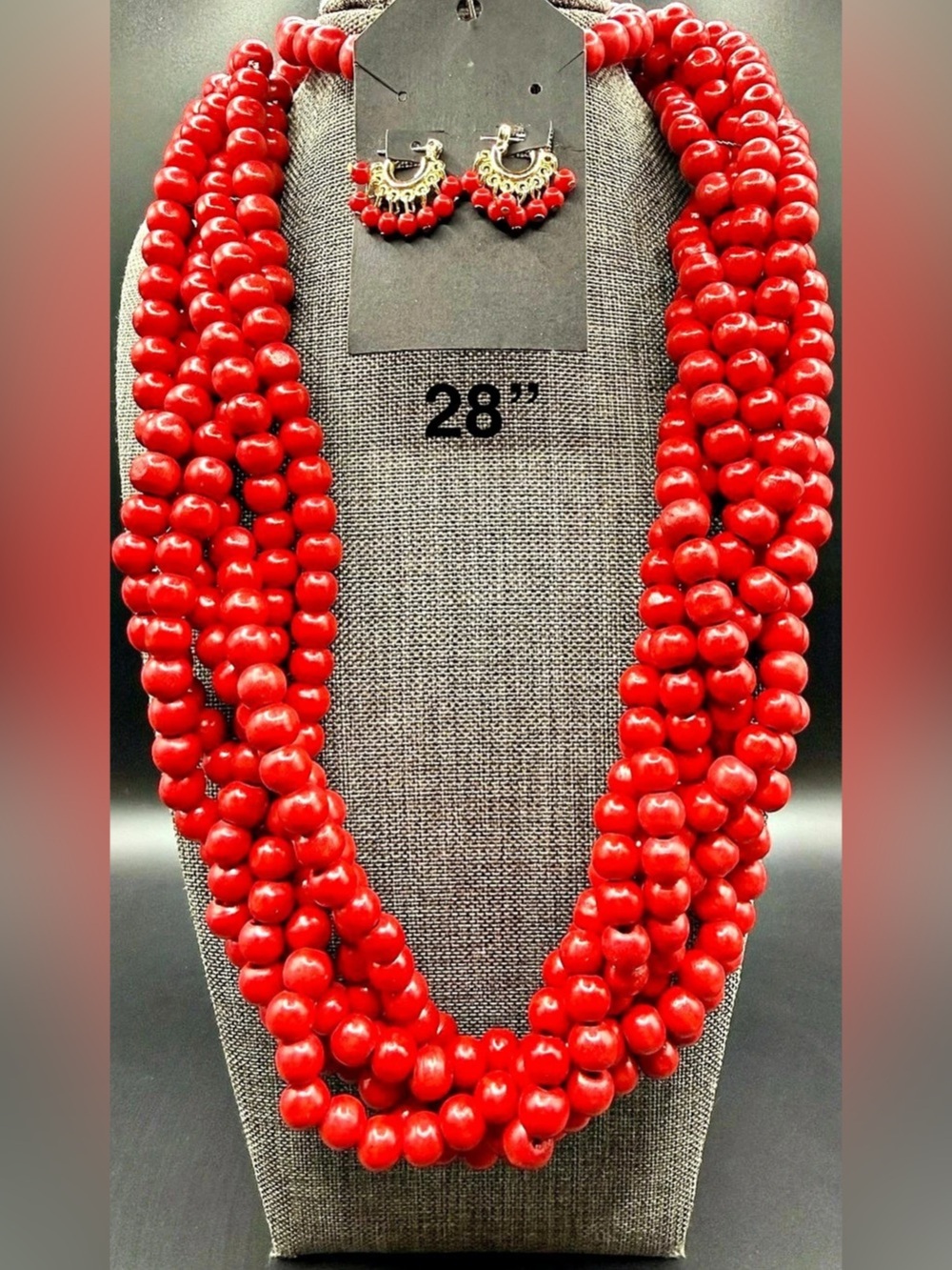 Red & Gold Beaded Necklace and Earrings